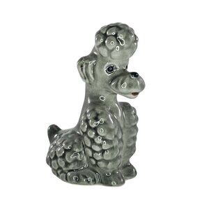Vintage Goebel Germany Ceramic Poodle Figurine Gray Glossy Collectible Dog